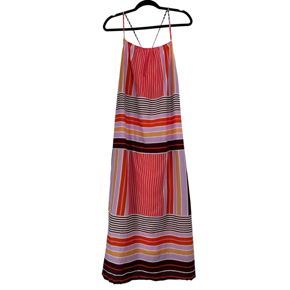 Loft Beach Striped Maxi Dress Tie Back Medium Boho Coverup Vacation Travel